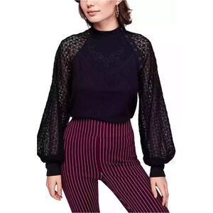Free People Womens Sweetest Thing Thermal Crochet Blouse Floral Embroidered S